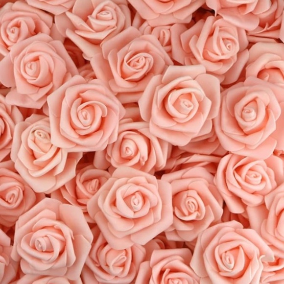 100 Peach DIY Real Touch 3D Artificial Foam Rose Head Without Stem - Picture 1 of 4